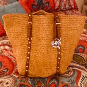 Michael Kors Straw tote bag with tan straps